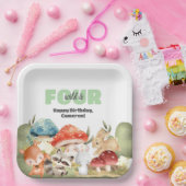 Cute Woodland Animals 4th Birthday Party ペーパープレート (パーティー)