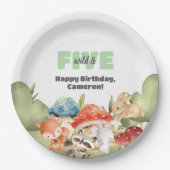 Cute Woodland Animals 5th Birthday Party ペーパープレート (正面)