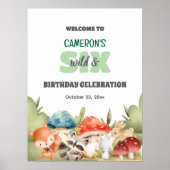 Cute Woodland Animals 6th Birthday Party Welcome ポスター (正面)