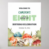 Cute Woodland Animals 8th Birthday Party Welcome ポスター (正面)