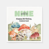 Cute Woodland Animals 9th Birthday Party スタンダードカクテルナプキン (正面)