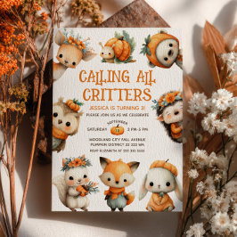 Cute Woodland Animals Autumn Fall Kids' Birthday 招待状