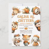 Cute Woodland Animals Autumn Fall Kids' Birthday 招待状 (正面)