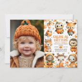 Cute Woodland Animals Autumn Kids' Birthday Photo  招待状 (正面)