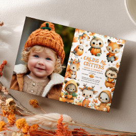Cute Woodland Animals Autumn Kids' Birthday Photo 招待状