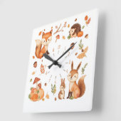 Cute Woodland Animals Autumn Wall Clock with Fox スクエア壁時計 (傾斜)