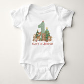Cute Woodland Animals Baby First Christmas Green 1 ベビーボディスーツ (正面)