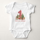 Cute Woodland Animals Baby First Christmas Red 1 ベビーボディスーツ (正面)