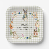 Cute Woodland Animals Baby Shower Gingham Plates ペーパープレート (正面)