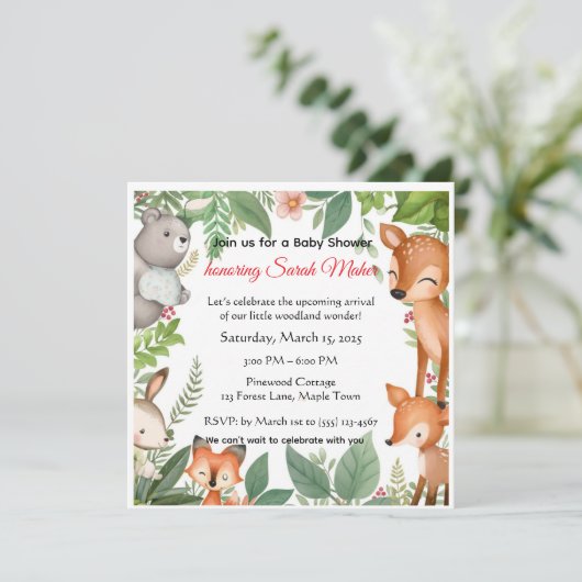 Cute Woodland Animals Baby Shower Invitation  招待状 (スタンド正面)