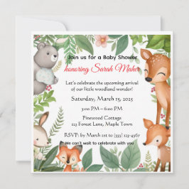 Cute Woodland Animals Baby Shower Invitation  招待状