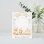 Cute Woodland Animals Birthday Card with Rainbow ポストカード (スタンド正面)