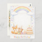 Cute Woodland Animals Birthday Card with Rainbow ポストカード (正面/裏面)