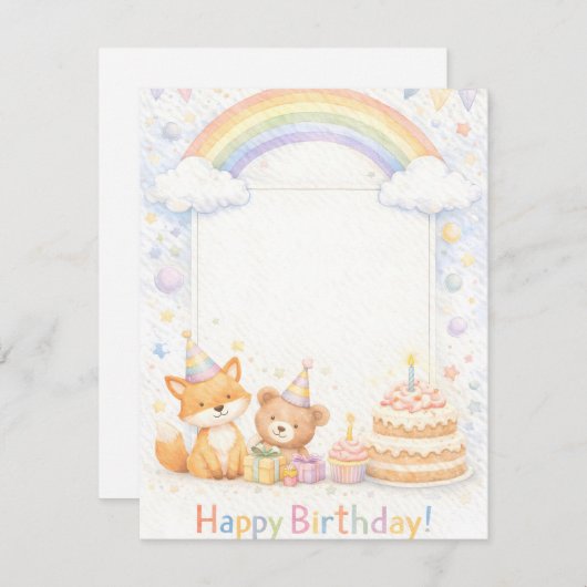Cute Woodland Animals Birthday Invitation 招待状 (正面/裏面)