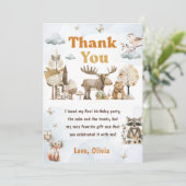 Cute Woodland Animals Birthday Thank You Card 招待状 (スタンド正面)