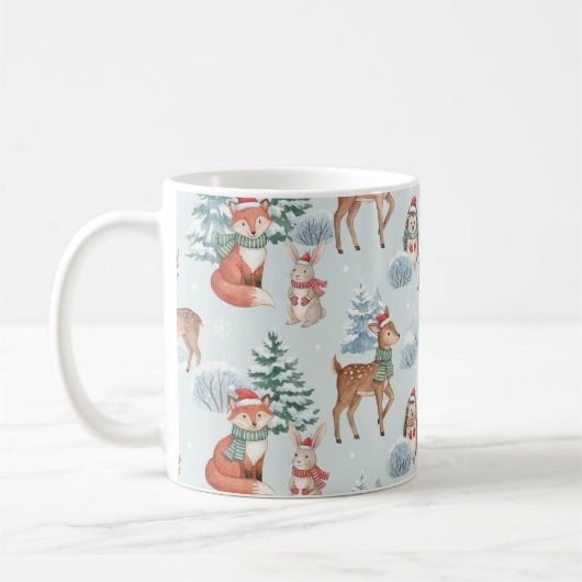 Cute Woodland Animals Christmas Pattern Mug コーヒーマグカップ (左)