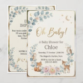 Cute Woodland Animals Eucalyptus Boho Baby Shower (正面/裏面)