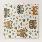 Cute Woodland Animals Floral Pattern ジグソーパズル (横)