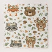 Cute Woodland Animals Floral Pattern ジグソーパズル (縦)