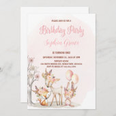 Cute Woodland Animals Girl Wild One 1st Birthday 招待状 (正面/裏面)