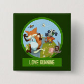 Cute Woodland Animals Love Running Race Cartoon 缶バッジ (正面)