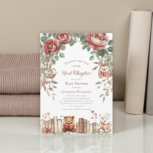 Cute woodland Animals Next Chapter Baby Shower 招待状