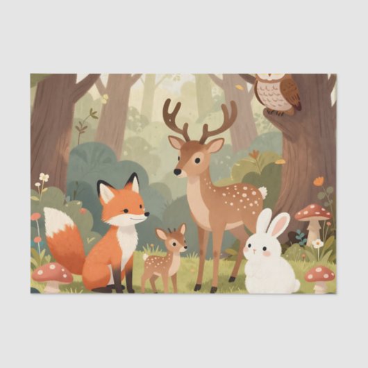 Cute Woodland Animals Nursery Scene 薄葉紙 (正面)