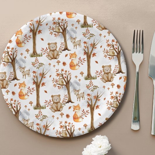 Cute Woodland Animals Pattern ペーパープレート