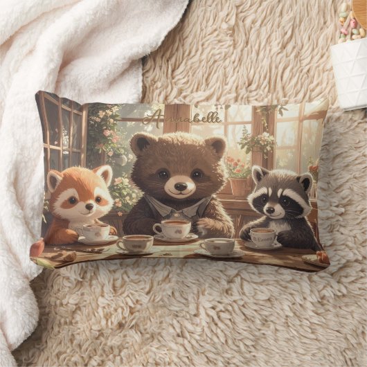 Cute Woodland Animals Tea Party Custom Nursery Kid ランバークッション (ブランケット)
