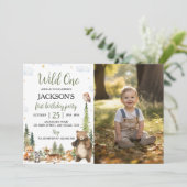 Cute Woodland Animals Wild One 1st Birthday Photo 招待状 (スタンド正面)