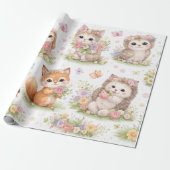Cute Woodland Baby Animals Floral Wrapping Paper ラッピングペーパー (アンロールド)