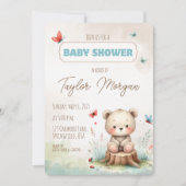 Cute Woodland Bear Baby Shower Invitation 招待状 (正面)