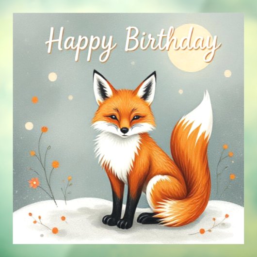 Cute Woodland Brown Fox Happy Birthday ウィンドウサイン (シート3)