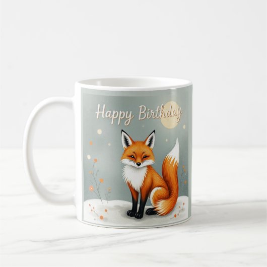 Cute Woodland Brown Fox Happy Birthday コーヒーマグカップ (左)