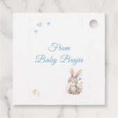 Cute Woodland Bunny Baby Shower Blue Bunny Pastel  フェイバータグ (裏面)