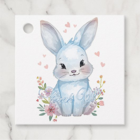 Cute Woodland Bunny Baby Shower Blue Bunny Pastel  フェイバータグ (正面)