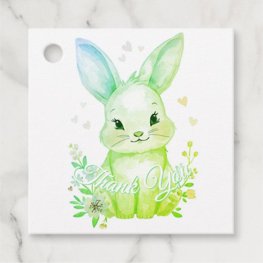 Cute Woodland Bunny Baby Shower Green Pastels フェイバータグ (正面)