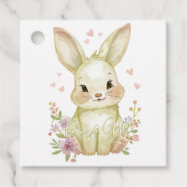 Cute Woodland Bunny Baby Shower Pastel Olive Green フェイバータグ