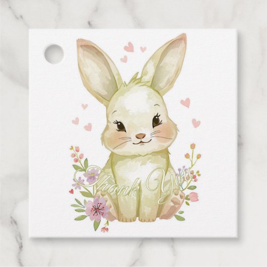 Cute Woodland Bunny Baby Shower Pastel Olive Green フェイバータグ (正面)