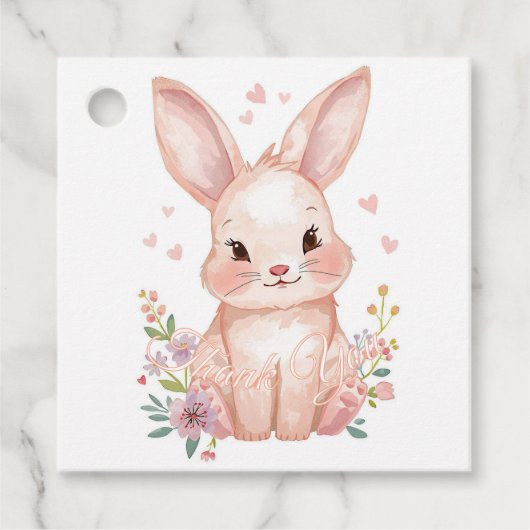 Cute Woodland Bunny Baby Shower Pink Bunny Pastel フェイバータグ (正面)
