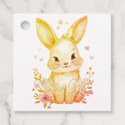 Cute Woodland Bunny Baby Shower Yellow Pastels フェイバータグ (正面)