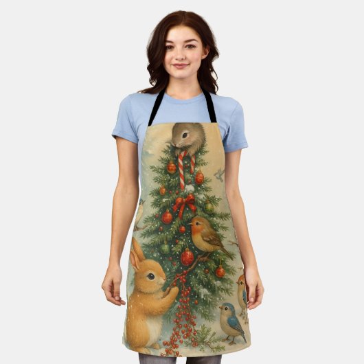 Cute woodland bunny christmas cozy festive holiday エプロン (着用した状態)