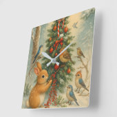 Cute woodland bunny Christmas cozy festive winter  スクエア壁時計 (傾斜)