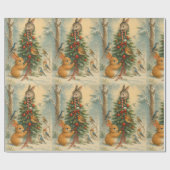 Cute woodland bunny christmas festive winter ラッピングペーパー (フラット)