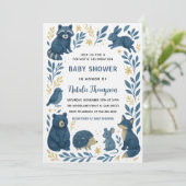 Cute Woodland Creatures |Rustic Forest Baby Shower 招待状 (スタンド正面)