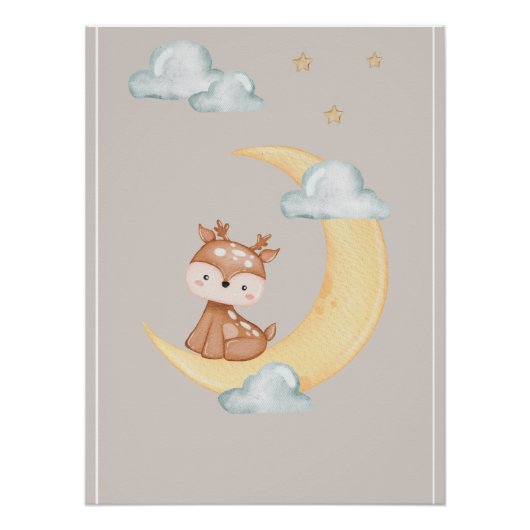 Cute Woodland Deer Moon Poster for Children ポスター (正面)