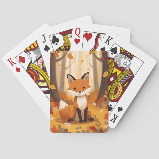 Cute Woodland Fox in Autumn Leaves Playing Cards トランプ (裏面)