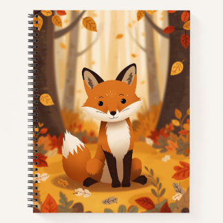 Cute Woodland Fox in Autumn Leaves Spiral Notebook ノートブック