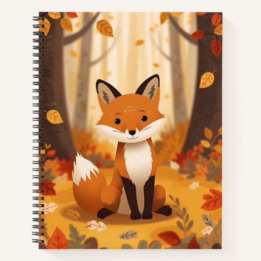 Cute Woodland Fox in Autumn Leaves Spiral Notebook ノートブック (正面)