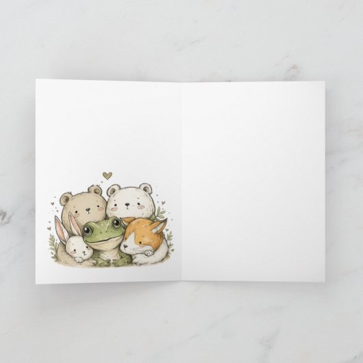 Cute Woodland Friends Birthday Card | Adorable Fro カード (内部)